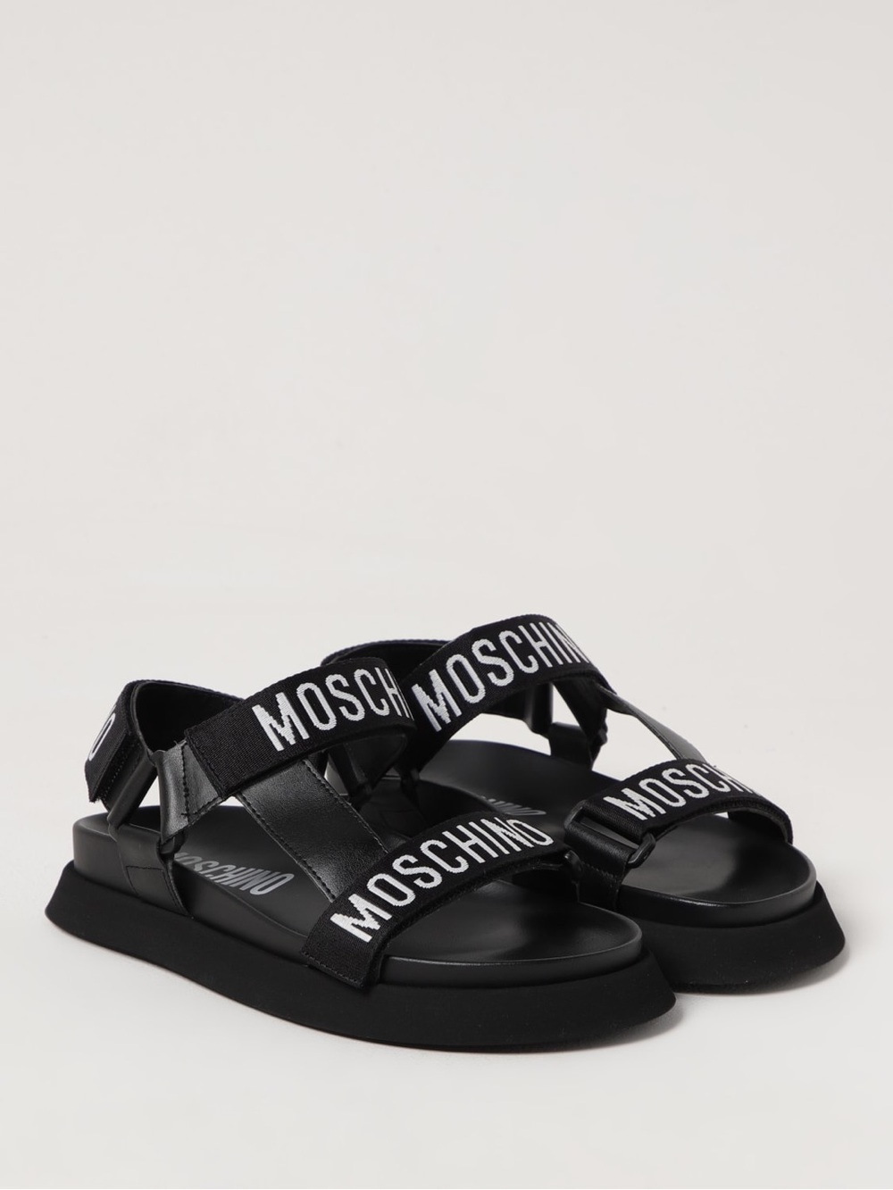 Moschino Black Logo Strap Platform Sandals Size 37 / US 7 or 7.5 w/ Box